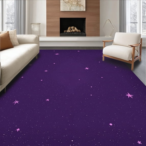ODIKA 4'x6' Machine Washable Non-Slip Area Rug, Dreamy Starlight Cascade Luxury Oval High Traffic Rug with Pad, Purple, 579060