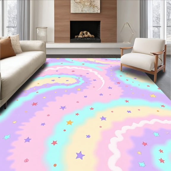 ODIKA 4'x6' Machine Washable Non-Slip Area Rug, Dreamy Wonderland Enchanted Fantasy Magic Whimsical Jubilant Delight High Traffic Rug, Pink, 489021