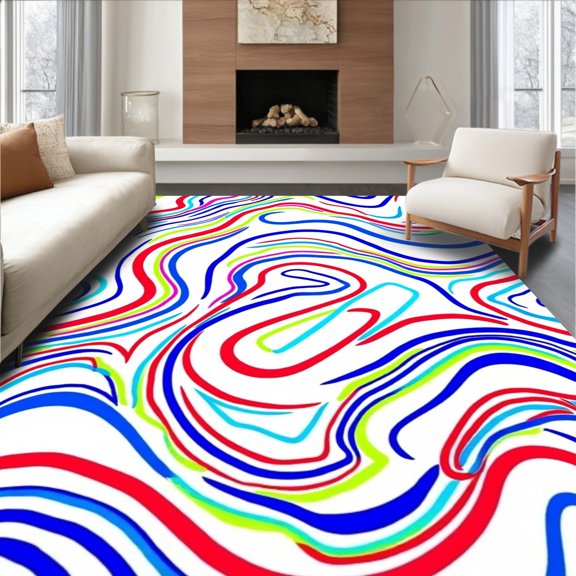 ODIKA 4'x6' Machine Washable Non-Slip Area Rug, Dynamic Alphabet Featuring Stylized Letters and Colorful Waves High Traffic Rug, Red, 693529
