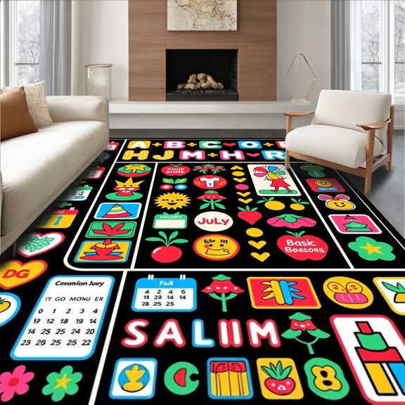 ODIKA 4x6 Machine Washable Non-Slip Area Rug, Early Childhood Exploration Platform With Fundamental Learning High Traffic Rug, Red, 695382