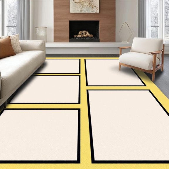 ODIKA 4'x6' Machine Washable Non-Slip Area Rug, Early Literacy Floor Designed For Sequential Word Building High Traffic Rug, Yellow, 689754