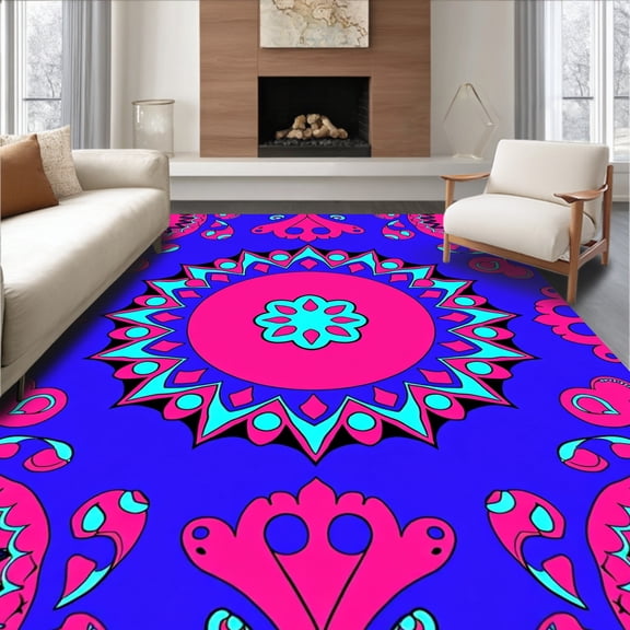ODIKA 4'x6' Machine Washable Non-Slip Area Rug, Eclectic Artisanal Exotic High Traffic Rug, Pink, 579287