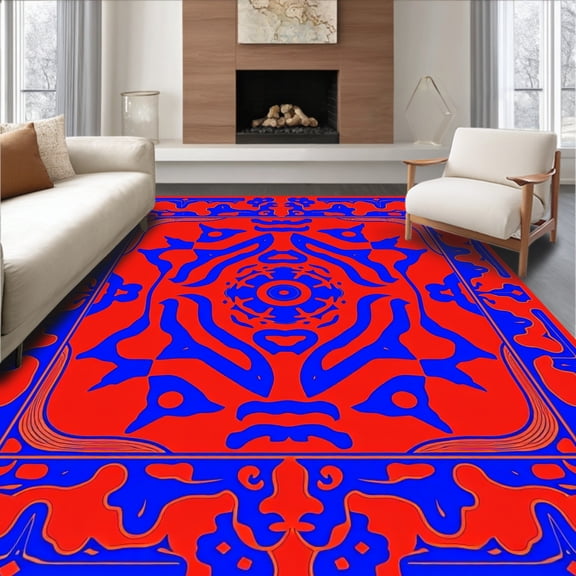ODIKA 4'x6' Machine Washable Non-Slip Area Rug, Eclectic Mosaic Kaleidoscope Artistry High Traffic Rug, Red, 581151