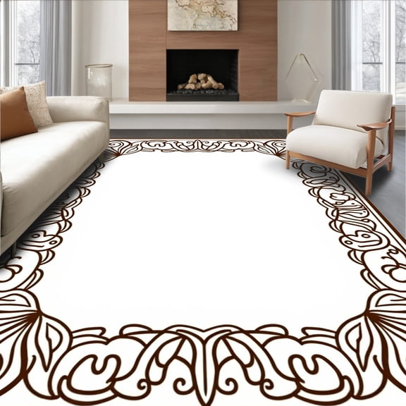 ODIKA 4'x6' Machine Washable Non-Slip Area Rug, Eclectic Symphony Featuring Ornate Decorative High Traffic Rug, Brown, 565515