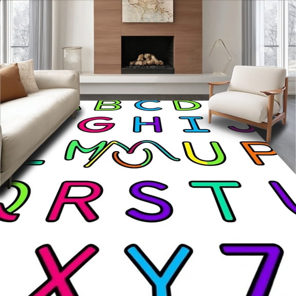 ODIKA 4x6 Machine Washable Non-Slip Area Rug, Educational Alphabet Learning Grid With Handwriting Practice High Traffic Rug, Green, 581739