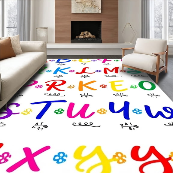 ODIKA 4'x6' Machine Washable Non-Slip Area Rug, Educational Alphabet Learning Handwriting Practice Interactive High Traffic Rug, Red, 581699