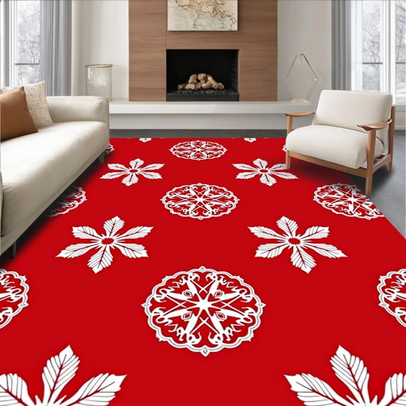 ODIKA 4'x6' Machine Washable Non-Slip Area Rug, Elegant Crystal Heritage Artisan Pathway Enhancement High Traffic Rug, Red, 615353