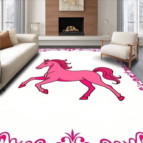 ODIKA 4'x6' Machine Washable Non-Slip Area Rug, Elegant Equestrian Yarn Crafting Project High Traffic Rug, Pink, 635375