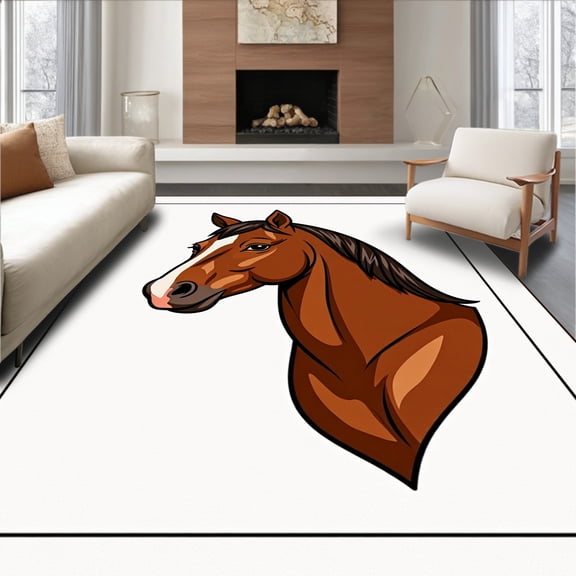 ODIKA 4'x6' Machine Washable Non-Slip Area Rug, Elegant Equestrian Yarn Decorative Pillow Project High Traffic Rug, Brown, 642928