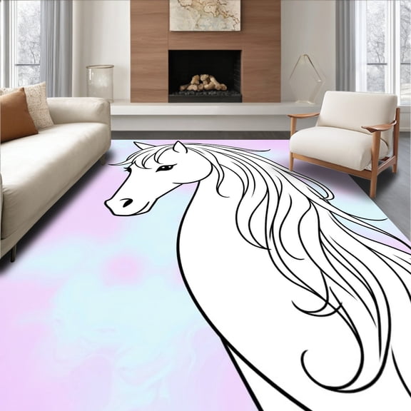 ODIKA 4'x6' Machine Washable Non-Slip Area Rug, Elegant Equestrian Yarn Kit High Traffic Rug, Pink, 642891