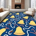 thumbnail image 1 of ODIKA 4'x6' Machine Washable Non-Slip Area Rug, Elegant Frosted Sleigh Bell Array with Stylized Ribbon and Berry Sprigs High Traffic Rug with Pad, Blue, 629831, 1 of 8