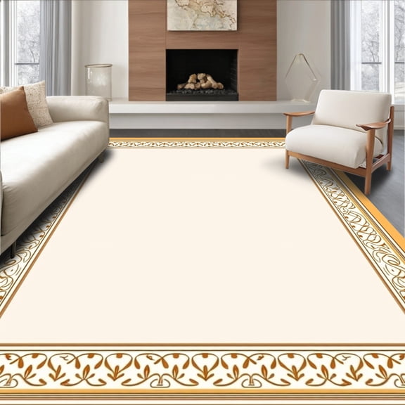 ODIKA 4'x6' Machine Washable Non-Slip Area Rug, Elegant Lattice Framework with Delicate Interwoven Details High Traffic Rug, Orange, 466159