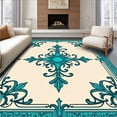 thumbnail image 1 of ODIKA 4'x6' Machine Washable Non-Slip Area Rug, Elegant Medallion Trellis Interwoven Damask High Traffic Rug with Pad, Beige, 558691, 1 of 8