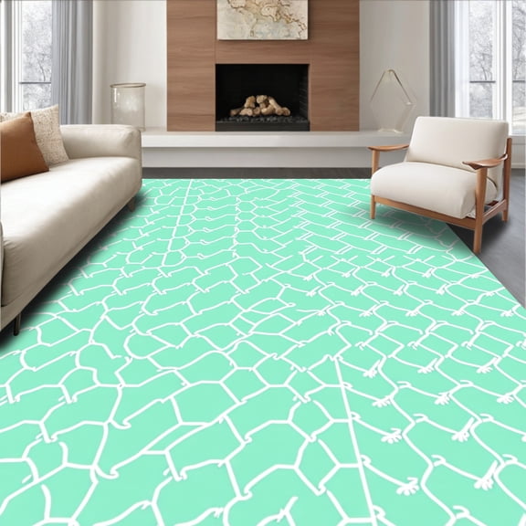 ODIKA 4'x6' Machine Washable Non-Slip Area Rug, Elegant Mint Honeycomb Interlaced Luxe Surface Decoration High Traffic Rug, Mint, 356791
