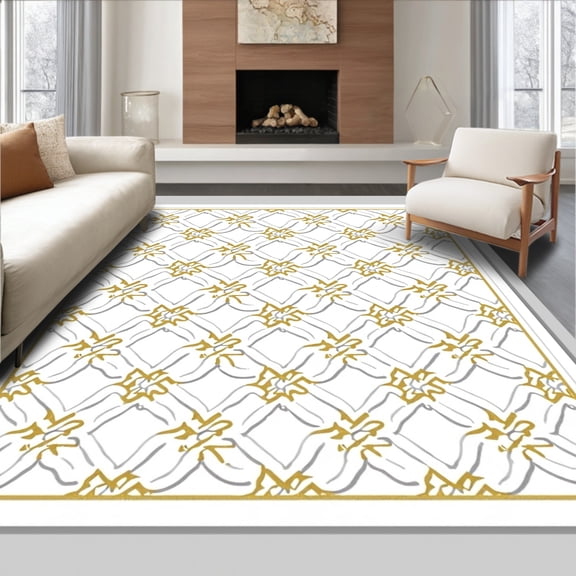 ODIKA 4'x6' Machine Washable Non-Slip Area Rug, Elegant Silky Smooth Studio Display Showcase Highlight Accessory High Traffic Rug, Gold, 616888