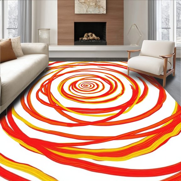 ODIKA 4'x6' Machine Washable Non-Slip Area Rug, Elegant Spiral Vortex Artistic Multicolor Flowing Ribbon Design High Traffic Rug, Red, 664342
