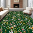 thumbnail image 1 of ODIKA 4'x6' Machine Washable Non-Slip Area Rug, Elegant Winterbird Scene Featuring Stylized Blossoms and Ivy High Traffic Rug, Green, 641116, 1 of 7