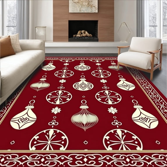 ODIKA 4'x6' Machine Washable Non-Slip Area Rug, Elegant Yuletide Splendor Magnificent Artistic Creation High Traffic Rug with Pad, Red, 507638