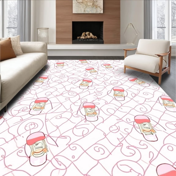 ODIKA 4x6 Machine Washable Non-Slip Area Rug, Enchanted Animal Parade Featuring Letter Balloons and Storybook Creatures High Traffic Rug, Pink, 693067