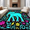 thumbnail image 1 of ODIKA 4'x6' Machine Washable Non-Slip Area Rug, Enchanted Elephant Meadows Featuring Spiraling Botanical Swirls High Traffic Rug, Turquoise, 643721, 1 of 7