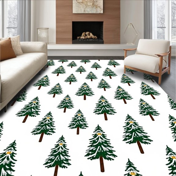 ODIKA 4'x6' Machine Washable Non-Slip Area Rug, Enchanted Evergreen Forest Seasonal Celebration Accent High Traffic Rug, Green, 627065