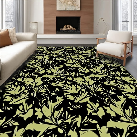 ODIKA 4'x6' Machine Washable Non-Slip Area Rug, Enchanted Forest Mystical Dreamy Magical Whimsical Charming High Traffic Rug, Black, 587100