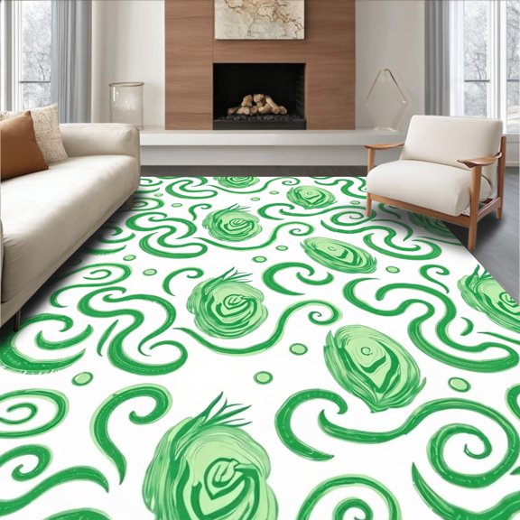 ODIKA 4'x6' Machine Washable Non-Slip Area Rug, Enchanted Forest Mystical Spiral Botanical Whimsical Wonderland High Traffic Rug, Green, 559353