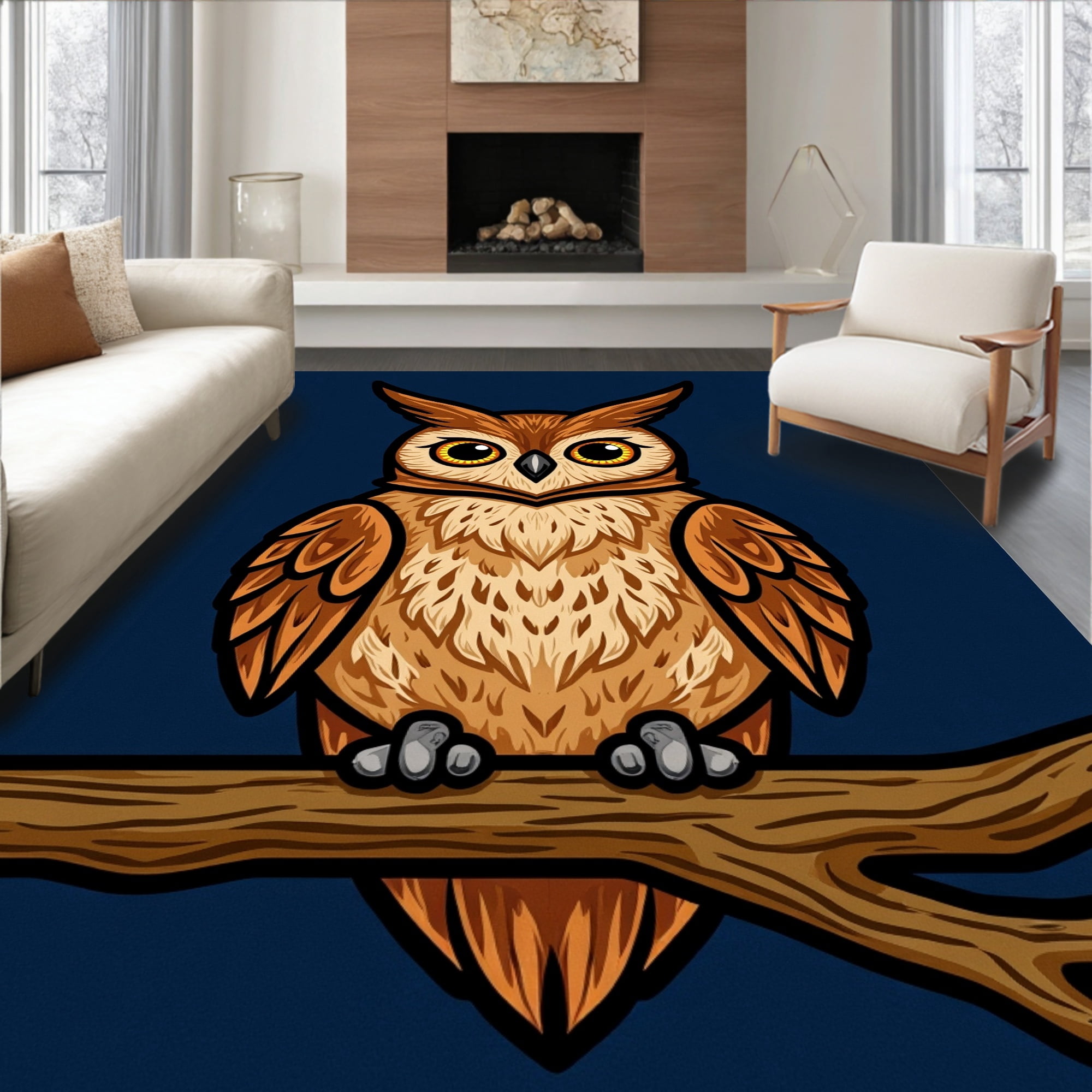 Enchanted Rug ODIKA 4x6 Machine Washable Non-Slip Area Rug, Enchanted Forest Owl ...