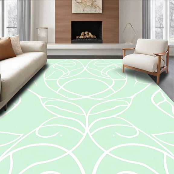 ODIKA 4x6 Machine Washable Non-Slip Area Rug, Enchanted Garden Trellis Abstract Decorative High Traffic Rug, Mint Green, 598160