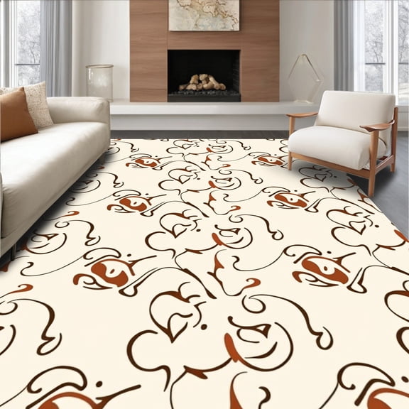 ODIKA 4'x6' Machine Washable Non-Slip Area Rug, Enchanted Graceful Curved Delicate Artistic Treasure High Traffic Rug, Beige, 476702