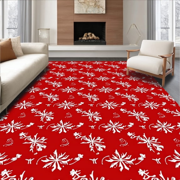 ODIKA 4'x6' Machine Washable Non-Slip Area Rug, Enchanted Holiday Frosty Celebration Decorative Floor Covering High Traffic Rug, Red, 611382