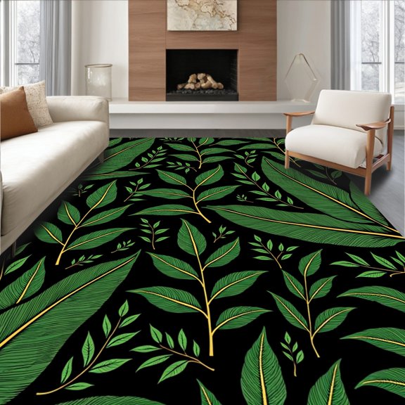 ODIKA 4'x6' Machine Washable Non-Slip Area Rug, Enchanted Jungle Lush Exotic Sanctuary Haven High Traffic Rug, Black, 548076