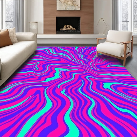 ODIKA 4x6 Machine Washable Non-Slip Area Rug, Enchanted Marble Unicorn Wonderland Ripple High Traffic Rug, Pink, 474489