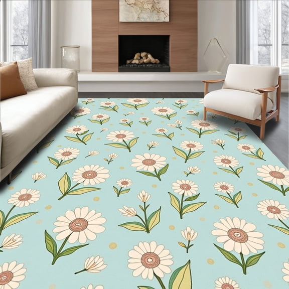 ODIKA 4'x6' Machine Washable Non-Slip Area Rug, Enchanted Meadow Wildflower Drift High Traffic Rug, Blue, 581611