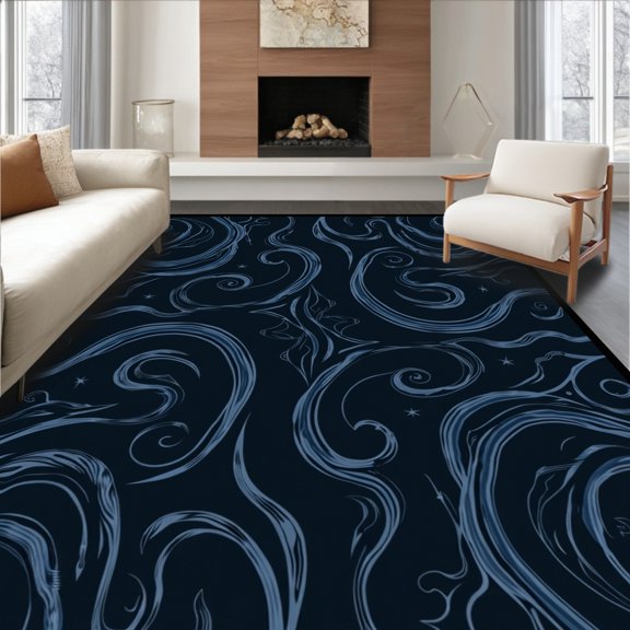 ODIKA 4x6 Machine Washable Non-Slip Area Rug, Enchanted Midnight Smoke Spiral Labyrinth High Traffic Rug, Black, 560039