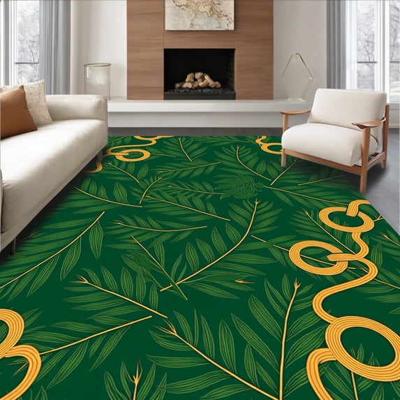 ODIKA 4'x6' Machine Washable Non-Slip Area Rug, Enchanted Pine Branch Slip Resistant Celebration High Traffic Rug, Green, 622710