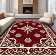 thumbnail image 1 of ODIKA 4'x6' Machine Washable Non-Slip Area Rug, Enchanted Stardust Lattice with Intertwined Festive Motifs and Baroque Scrolls High Traffic Rug, Red, 604150, 1 of 7