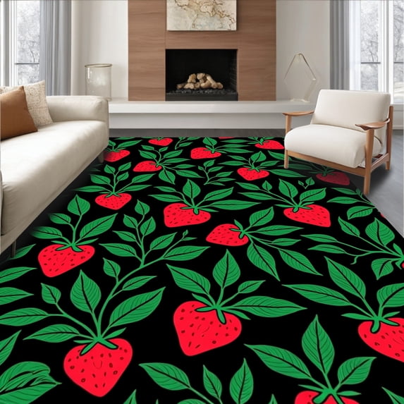 ODIKA 4'x6' Machine Washable Non-Slip Area Rug, Enchanted Summer Orchard Treasure Accent High Traffic Rug with Pad, Red, 682406