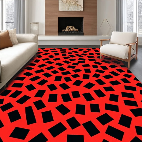 ODIKA 4'x6' Machine Washable Non-Slip Area Rug, Enchanting Boho Mosaic Artisan Handwoven High Traffic Rug, Red, 555997