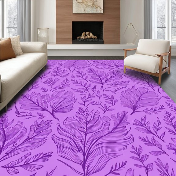 ODIKA 4'x6' Machine Washable Non-Slip Area Rug, Enchanting Orchid Bloom Delicate Handwoven Artisan High Traffic Rug, Purple, 575158