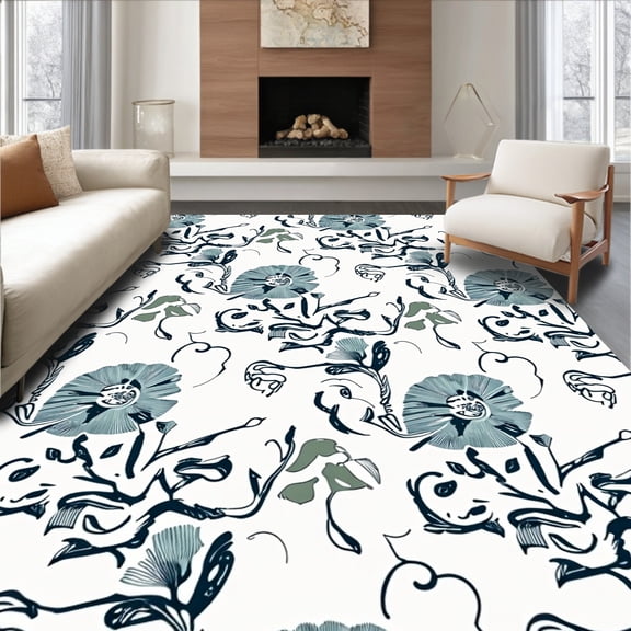 ODIKA 4'x6' Machine Washable Non-Slip Area Rug, Enchanting Provincial Blossom Heirloom High Traffic Rug, White, 660819