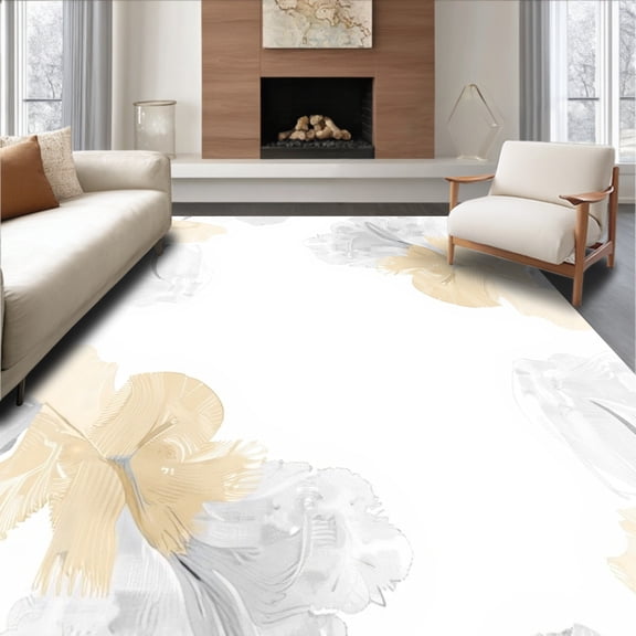 ODIKA 4'x6' Machine Washable Non-Slip Area Rug, Ethereal Waterfall Cascading Brushstroke Impressionist Canvas High Traffic Rug, Beige, 664217