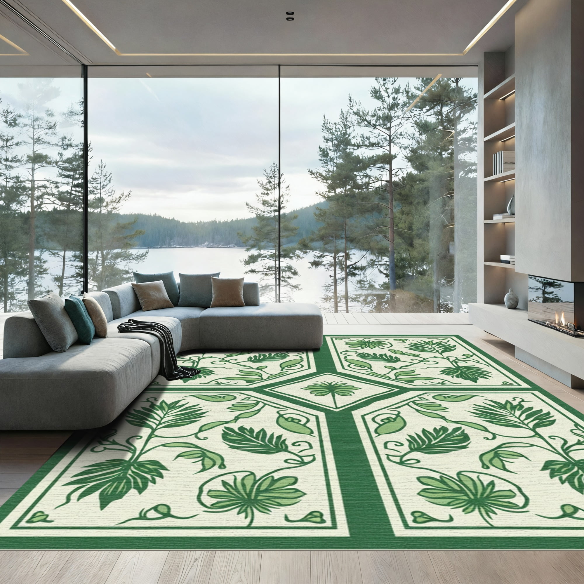 4 Tile Rug ODIKA 4'x6' Machine Washable Non-Slip Area Rug, Evergreen Mosaic ...