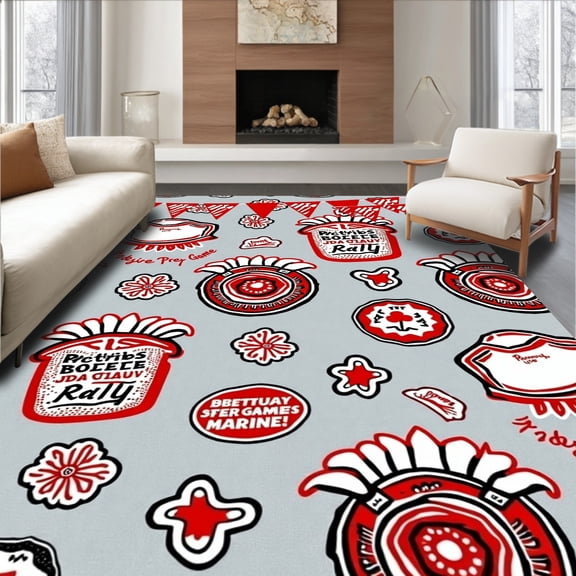 ODIKA 4'x6' Machine Washable Non-Slip Area Rug, Exclusive Tailgate Party Entrance Pathway Showpiece Display High Traffic Rug, Gray, 669622