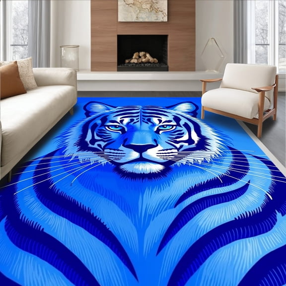 ODIKA 4'x6' Machine Washable Non-Slip Area Rug, Exotic Feral Beast Magnificent Powerful Dramatic Statement High Traffic Rug, Blue, 458526