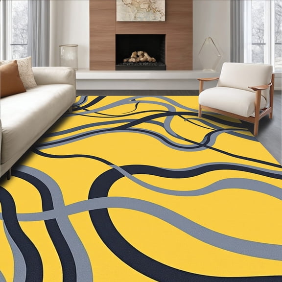 ODIKA 4x6 Machine Washable Non-Slip Area Rug, Exquisite Marble Swirl Decorative Fuzzy Elegant Modern Accent High Traffic Rug, Yellow, 579736