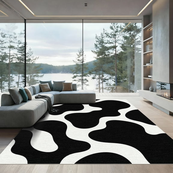 ODIKA 4'x6' Machine Washable Non-Slip Area Rug, Farmhouse Black High Traffic Rug, White, 1243180