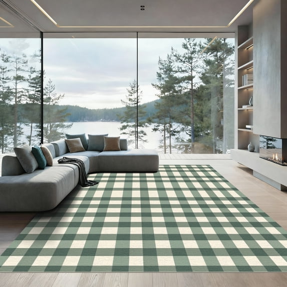 ODIKA 4'x6' Machine Washable Non-Slip Area Rug, Farmhouse Sage Green High Traffic Rug, Green, 950142