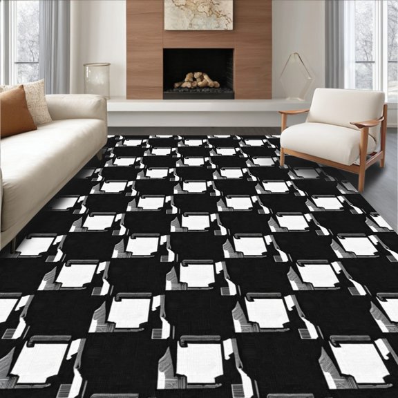 ODIKA 4x6 Machine Washable Non-Slip Area Rug, Feline Dander Collecting Honeycomb High Traffic Rug, Black, 580253