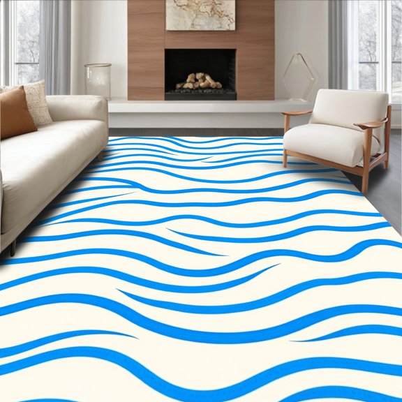 ODIKA 4x6 Machine Washable Non-Slip Area Rug, Feline Decorative High Traffic Rug, Blue, 680446